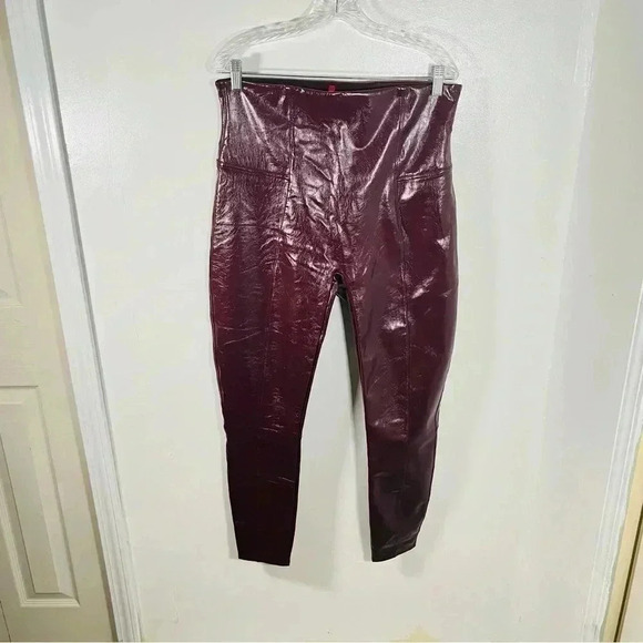 NEW PANX Faux Patent Leather Leggings Ruby Red Glossy Club 1X Bodycon - Picture 2 of 8